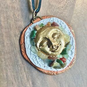 Clay Moon Goddess Necklace, Pagan Jewelry, Hippie Gifts for Her, Reiki Jewelry